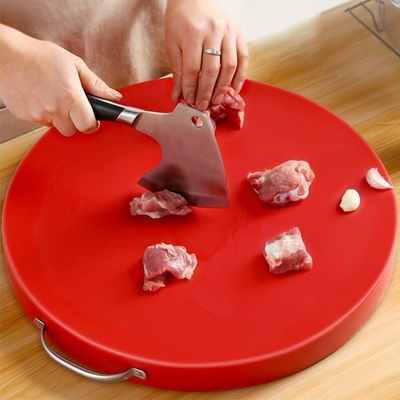 Papan Pemotong Plastik Polietilen Bulat Daging Ramah Lingkungan Dapur Dengan Pegangan